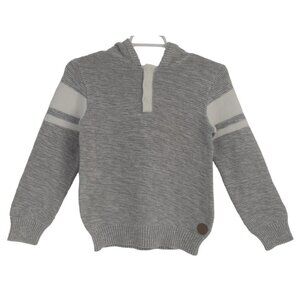 Hope & Henry Medium Gray Hooded Sweater With Button Placket  Striped Sleeves.NWT